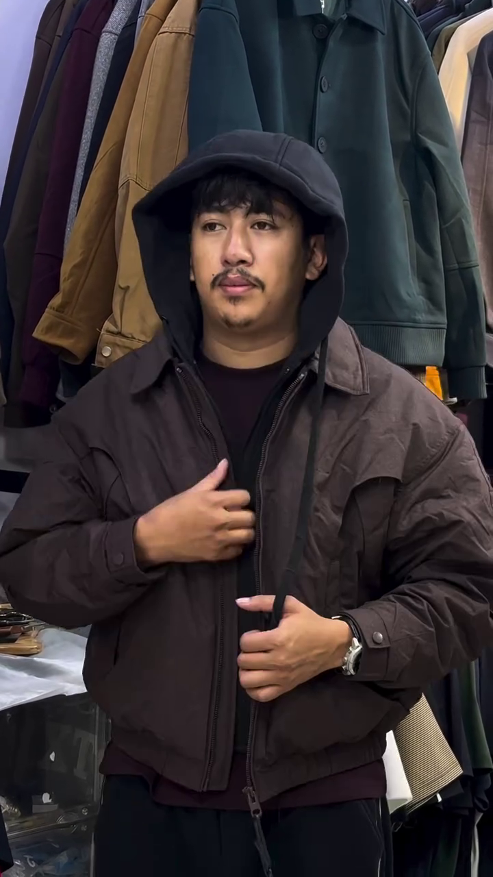 Dark Brown Hooded Utility Jacket - Image 2