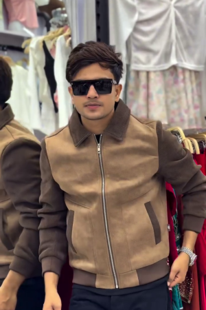 Brown Panelled Bomber Jacket